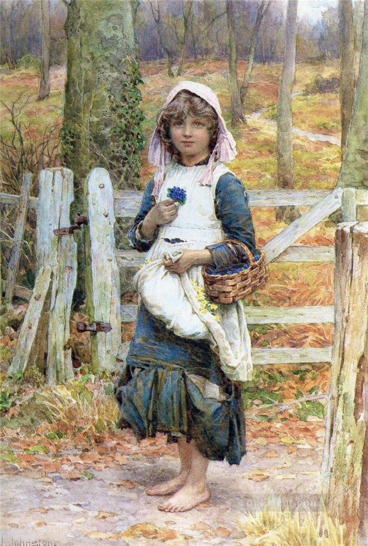 Country Girl by Henry James Johnstone British 07 Impressionist Oil Paintings